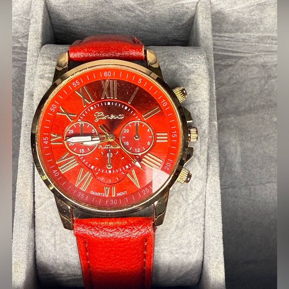 Red Leather Strap Watch